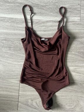 Free People Chocolate Brown Cowl Neck Bodysuit